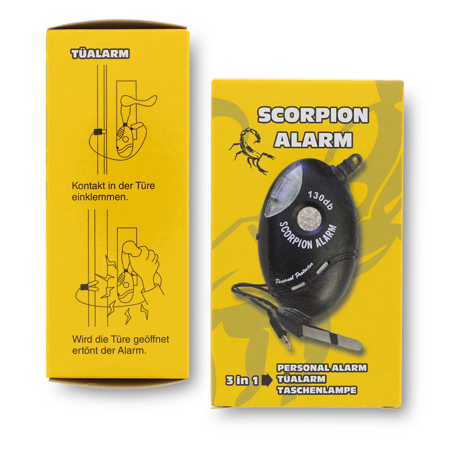Scorpion Personenalarm Alarmanlage 130 db laute Sirene Taschenlampe Alarm 1052 